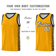 Yellow Black Indians Pattern Basketball Uniform Jersey 3