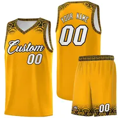 Yellow Black Indians Print Basketball Uniform Jersey 1