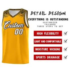 Yellow Black Indians Print Basketball Uniform Jersey 2