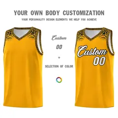 Yellow Black Indians Print Basketball Uniform Jersey 3