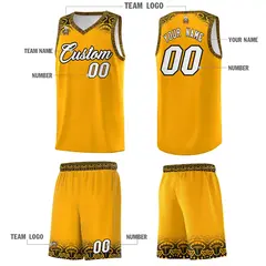 Yellow Black Indians Print Basketball Uniform Jersey 5