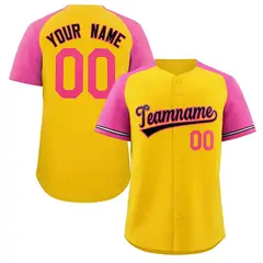Yellow Black-Pink Raglan Sleeves Authentic Baseball Jersey