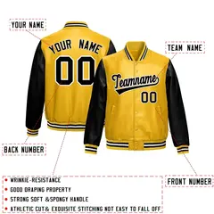 Yellow Black Raglan Full-Snap Varsity Faux Leather Letterman Jacket 2