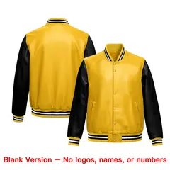 Yellow Black Raglan Full-Snap Varsity Faux Leather Letterman Jacket 6