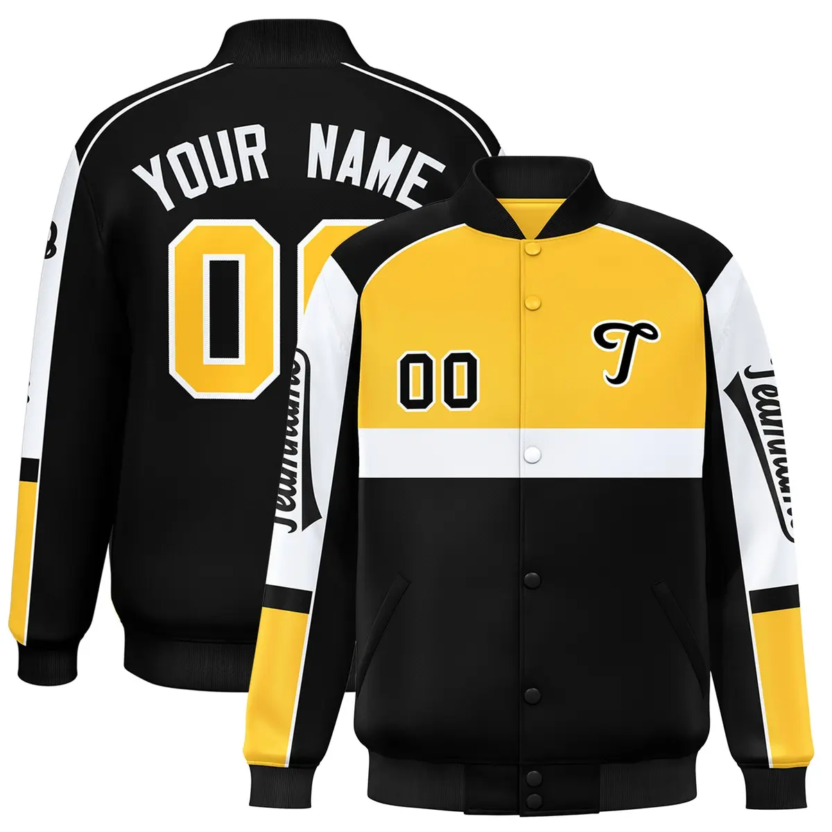 Yellow Black Raglan Sleeve Varsity Letterman Jacket