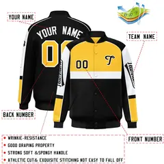 Yellow Black Raglan Sleeve Varsity Letterman Jacket 2