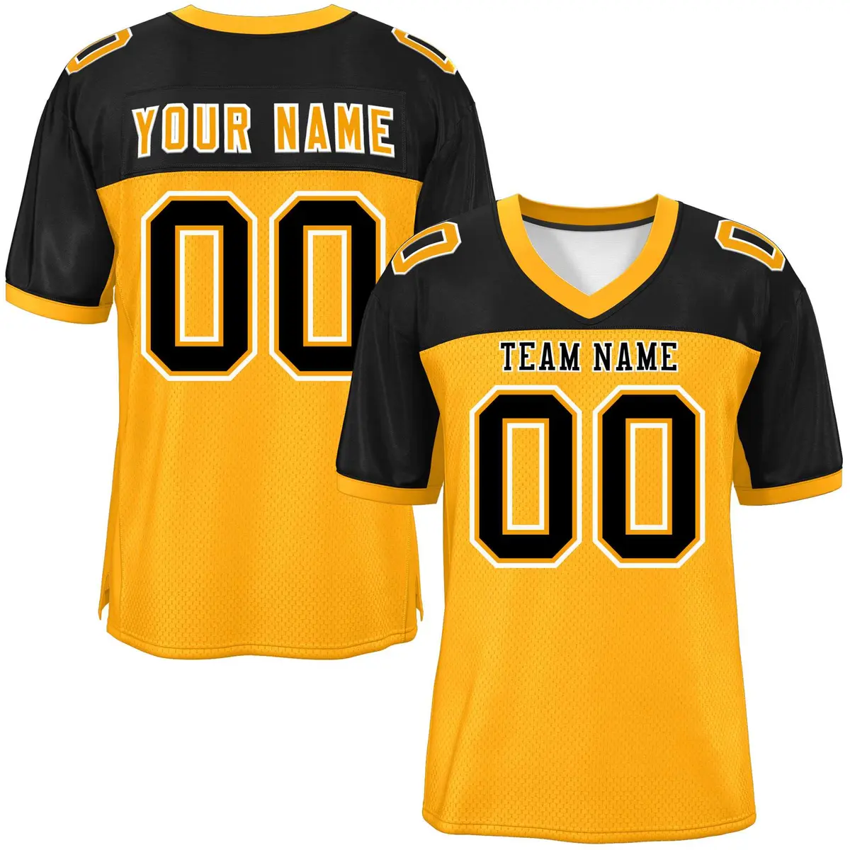 Yellow-Black Raglan Sleeves Football Jersey