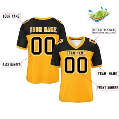 Yellow-Black Raglan Sleeves Football Jersey 2