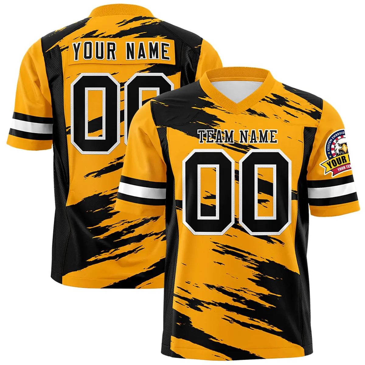 Yellow Black Scratch Pattern Authentic Football Jersey