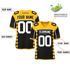 Yellow Black Side Blocks Raglan Sleeves Football Jersey 2