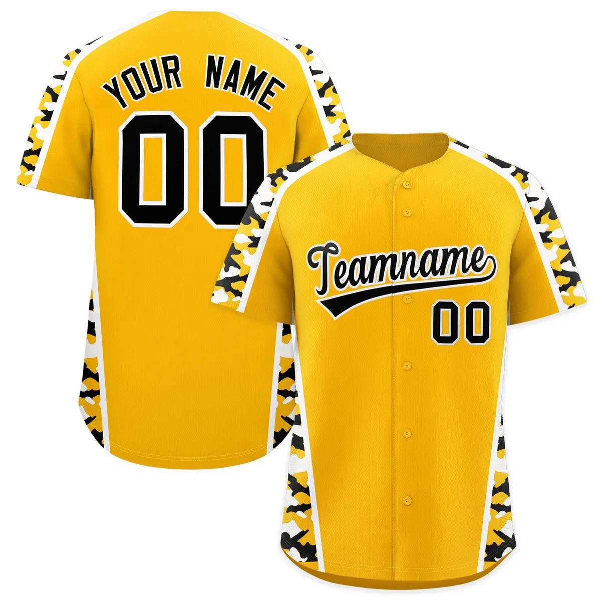 Yellow Black Side Camo Baseball Jersey