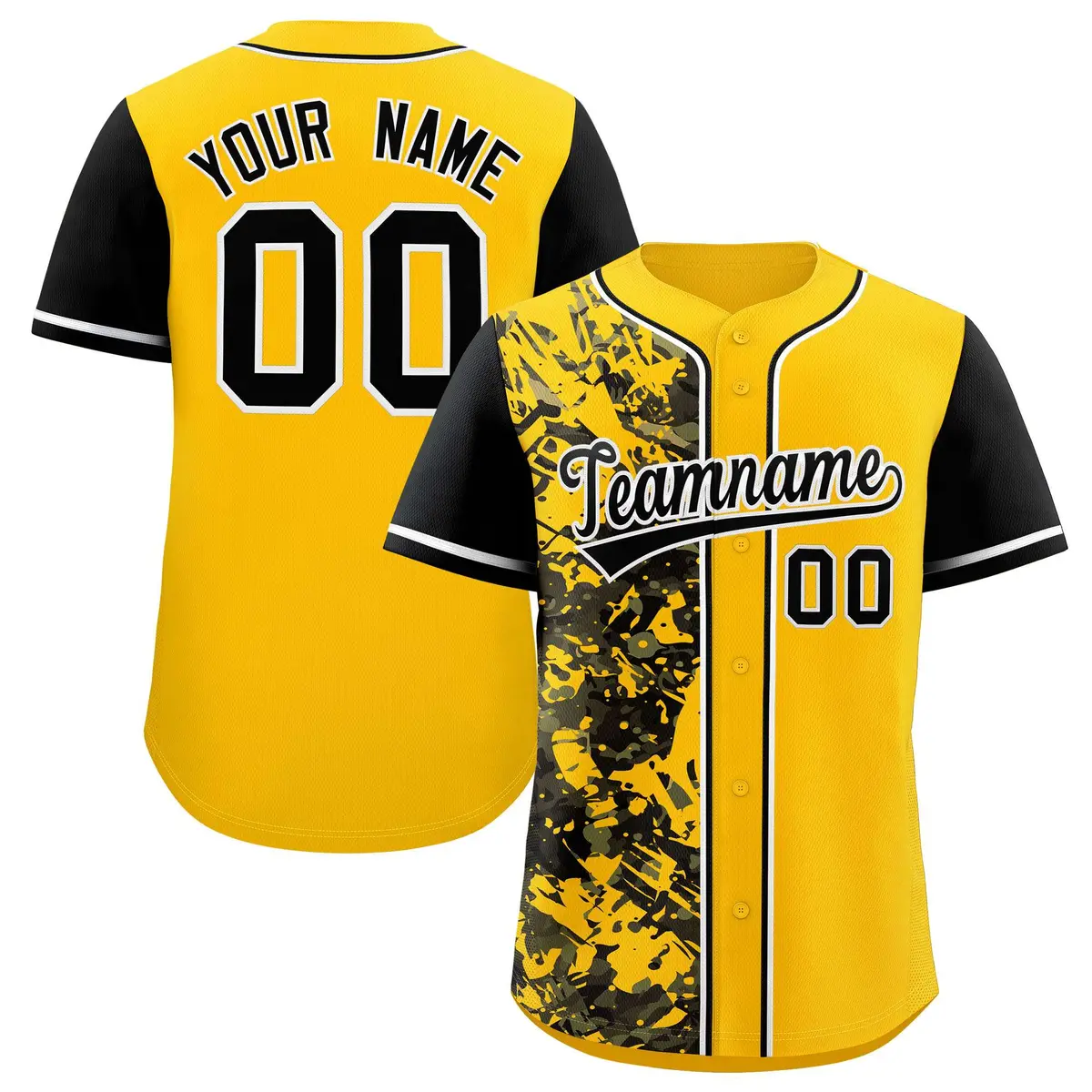 Yellow Black Split Graffiti Raglan Sleeve Baseball Jersey