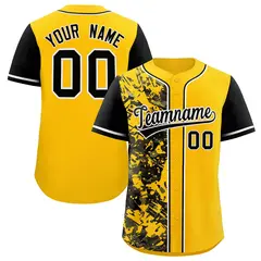 Yellow Black Split Graffiti Raglan Sleeve Baseball Jersey 1