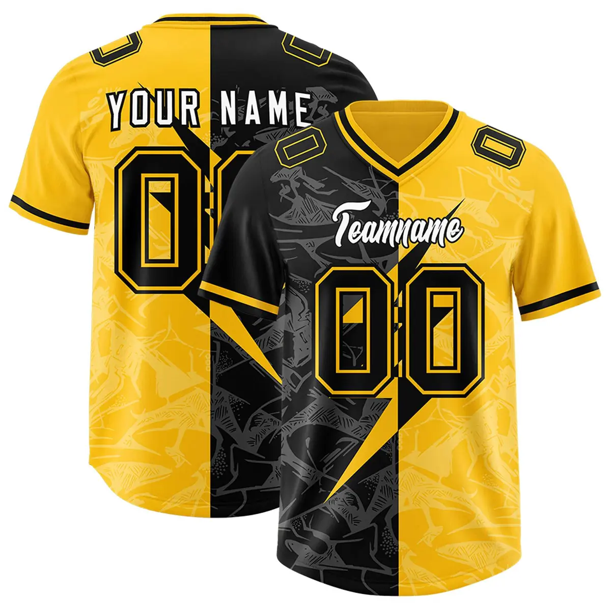 Yellow Black Split Lightning Pattern Football Jersey