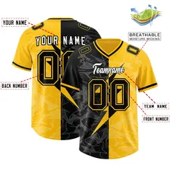 Yellow Black Split Lightning Pattern Football Jersey 2