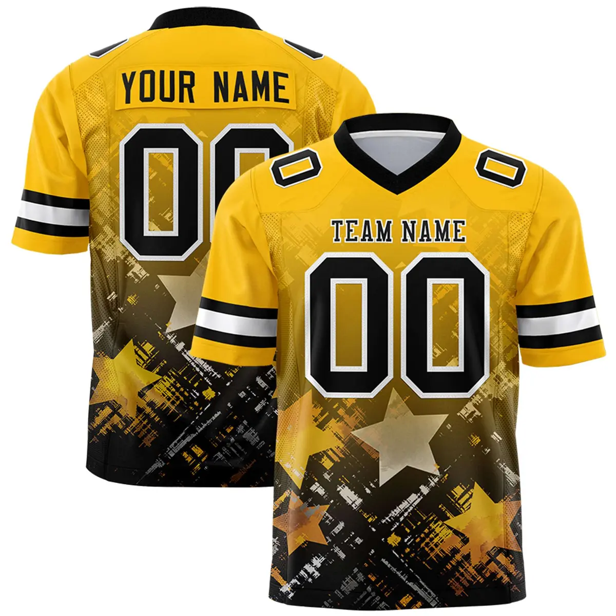 Yellow Black Star Gradient Flag Football Jersey