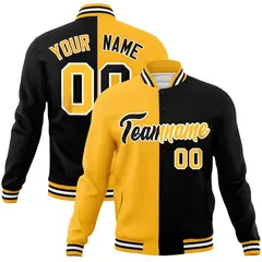 Yellow Black Two Tone Split Full-Snap Varsity Letterman Jacket