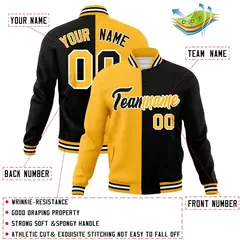 Yellow Black Two Tone Split Full-Snap Varsity Letterman Jacket 4