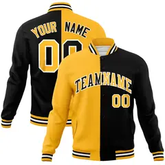 Yellow Black Two Tone Split Full-Snap Varsity Letterman Jacket