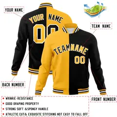 Yellow Black Two Tone Split Full-Snap Varsity Letterman Jacket 4
