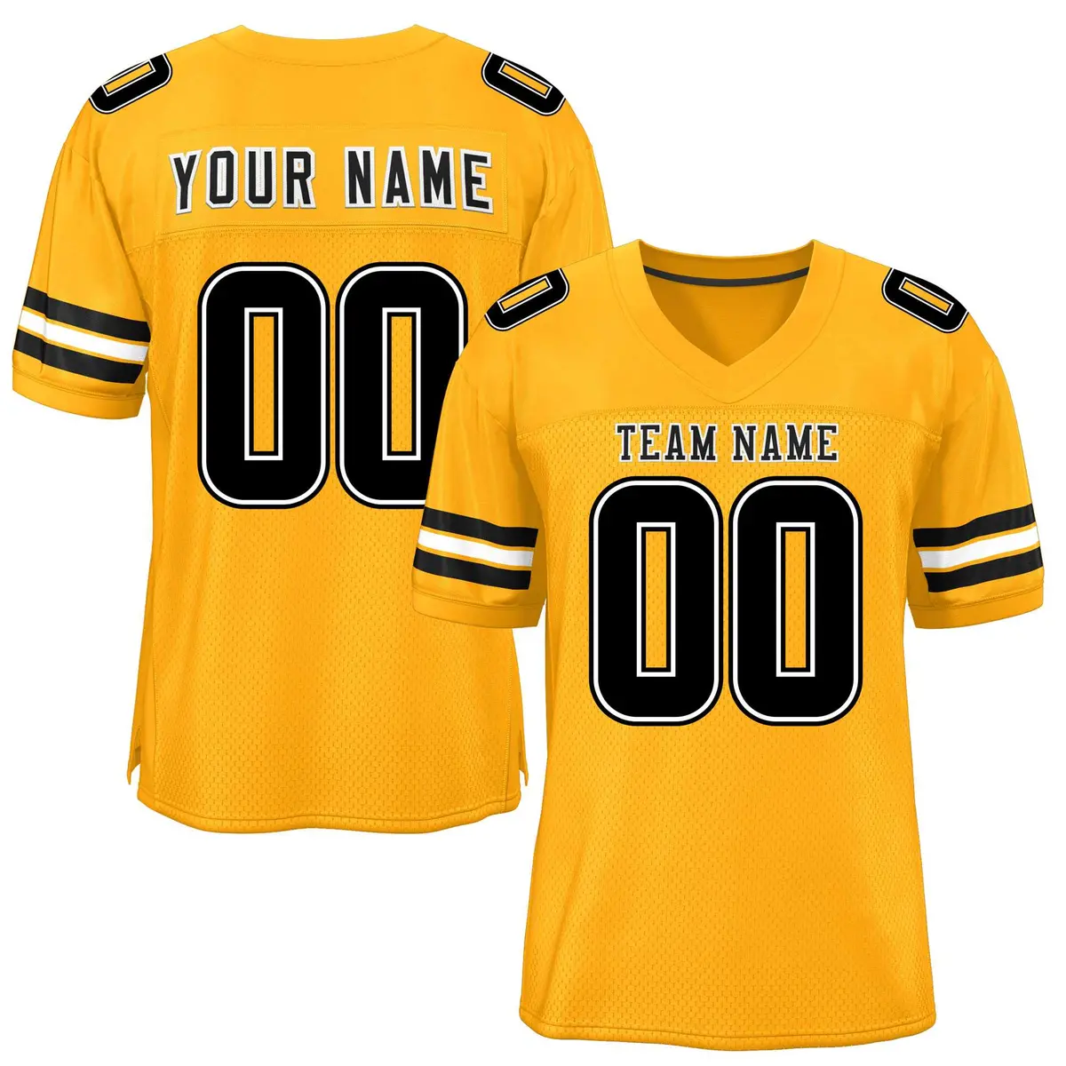 Yellow Black-White Classic Mesh Football Jersey