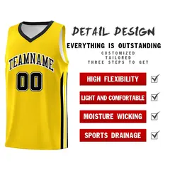 Yellow Black-White Classic Sportwear Basketball Jersey 4