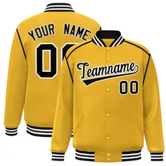 Yellow Black-White Color Block Ribbon Varsity Bomber Jacket