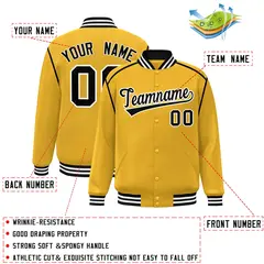 Yellow Black-White Color Block Ribbon Varsity Bomber Jacket 2