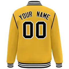 Yellow Black-White Color Block Ribbon Varsity Bomber Jacket 4