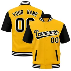 Yellow Black White Full-Snap Short Sleeve Varsity Jacket