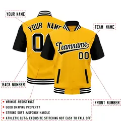 Yellow Black White Full-Snap Short Sleeve Varsity Jacket 2