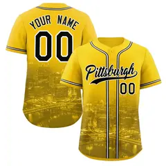Yellow Black-White Pittsburgh City Skyline Baseball Jersey 1