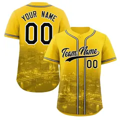 Yellow Black-White Pittsburgh City Skyline Baseball Jersey