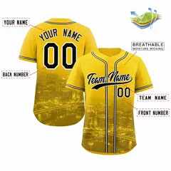 Yellow Black-White Pittsburgh City Skyline Baseball Jersey 2