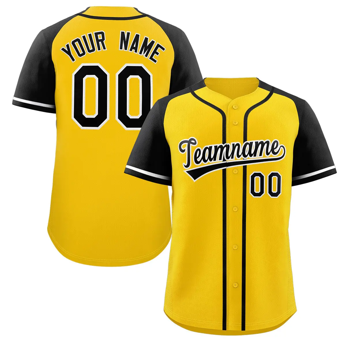 Yellow Black-White Raglan Sleeves Authentic Baseball Jersey