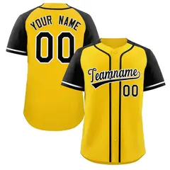 Yellow Black-White Raglan Sleeves Authentic Baseball Jersey