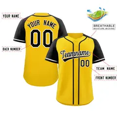 Yellow Black-White Raglan Sleeves Authentic Baseball Jersey 2