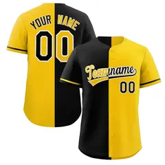 Yellow Black-White Split Fashion Baseball Jersey 1