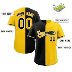Yellow Black-White Split Fashion Baseball Jersey 2
