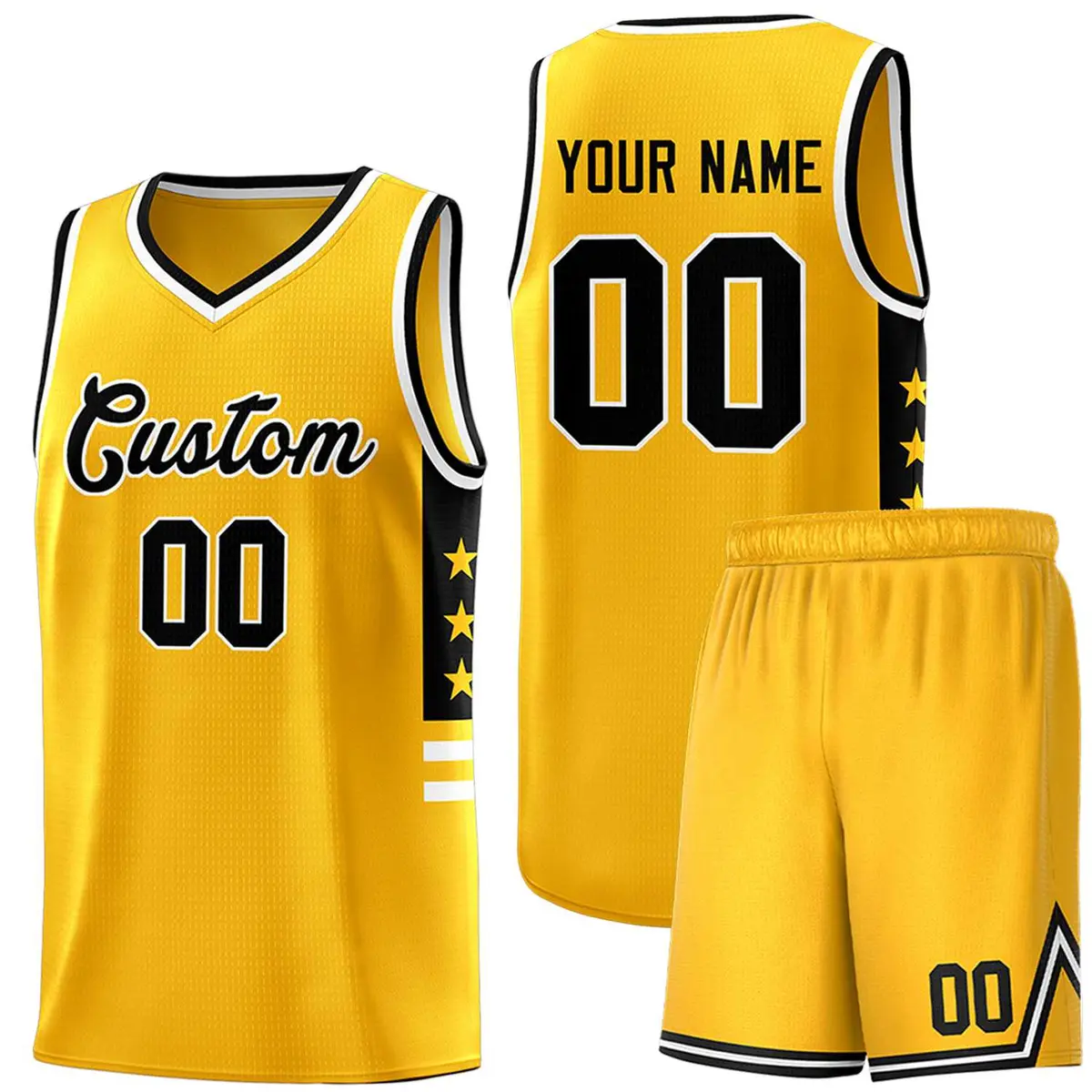 Yellow Black-White Star Pattern Sports Basketball Jersey