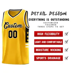 Yellow Black-White Star Pattern Sports Basketball Jersey 4