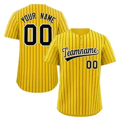 Yellow Black-White Stripe Fashion Baseball Jersey