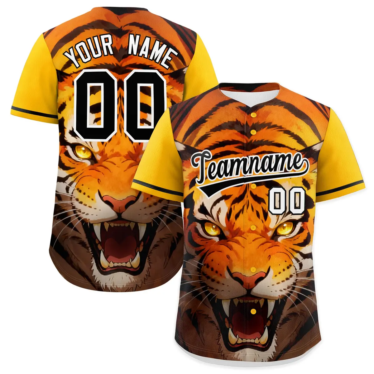 Yellow Black White Tiger Graffiti Baseball Jersey
