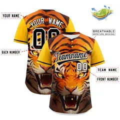 Yellow Black White Tiger Graffiti Baseball Jersey 2
