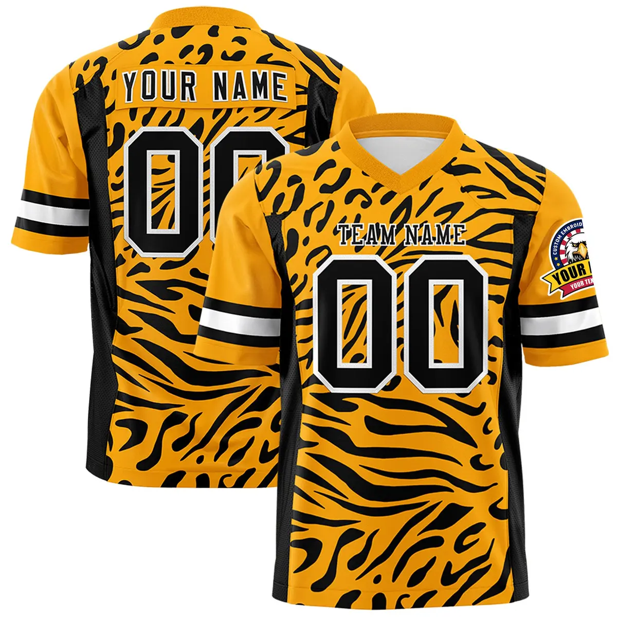 Yellow Black-White Zebra Stripes Authentic Football Jersey