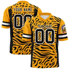 Yellow Black-White Zebra Stripes Authentic Football Jersey