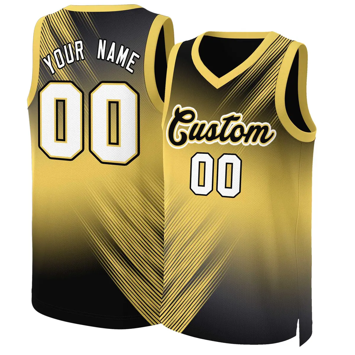 Yellow Black-Yellow Gradient Slash Fashion Basketball Jersey