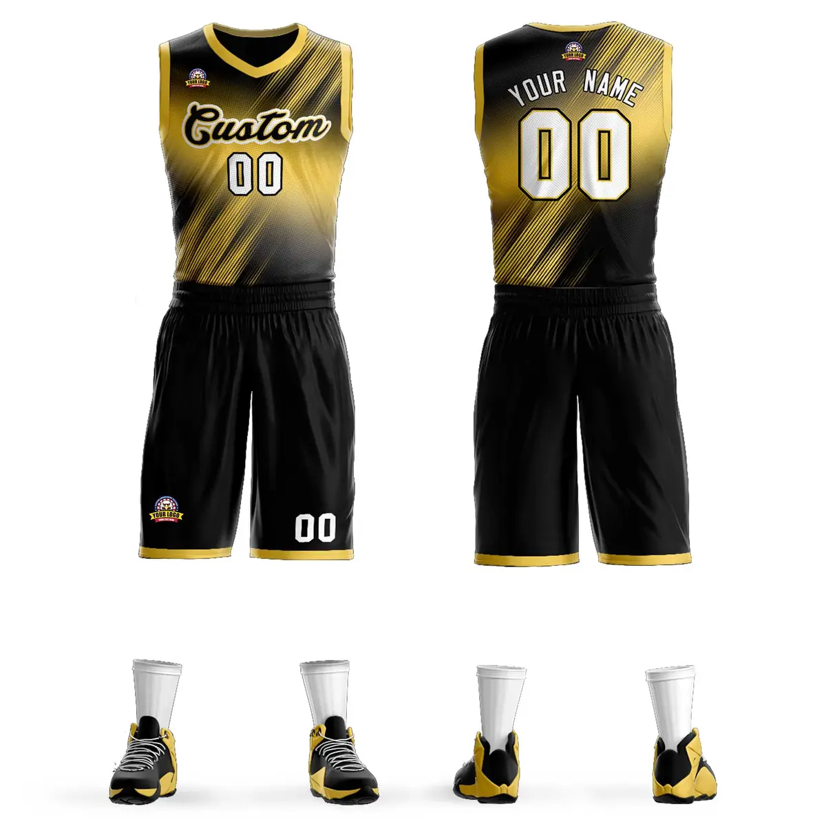 Yellow Black-Yellow Gradient Slash Fashion Basketball Jersey