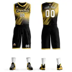 Yellow Black-Yellow Gradient Slash Fashion Basketball Jersey
