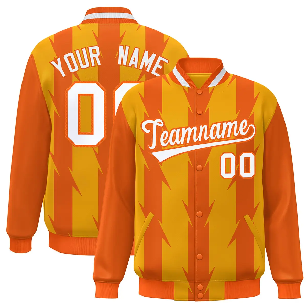 Yellow Blade Pattern Raglan Varsity Letterman Baseball Jacket